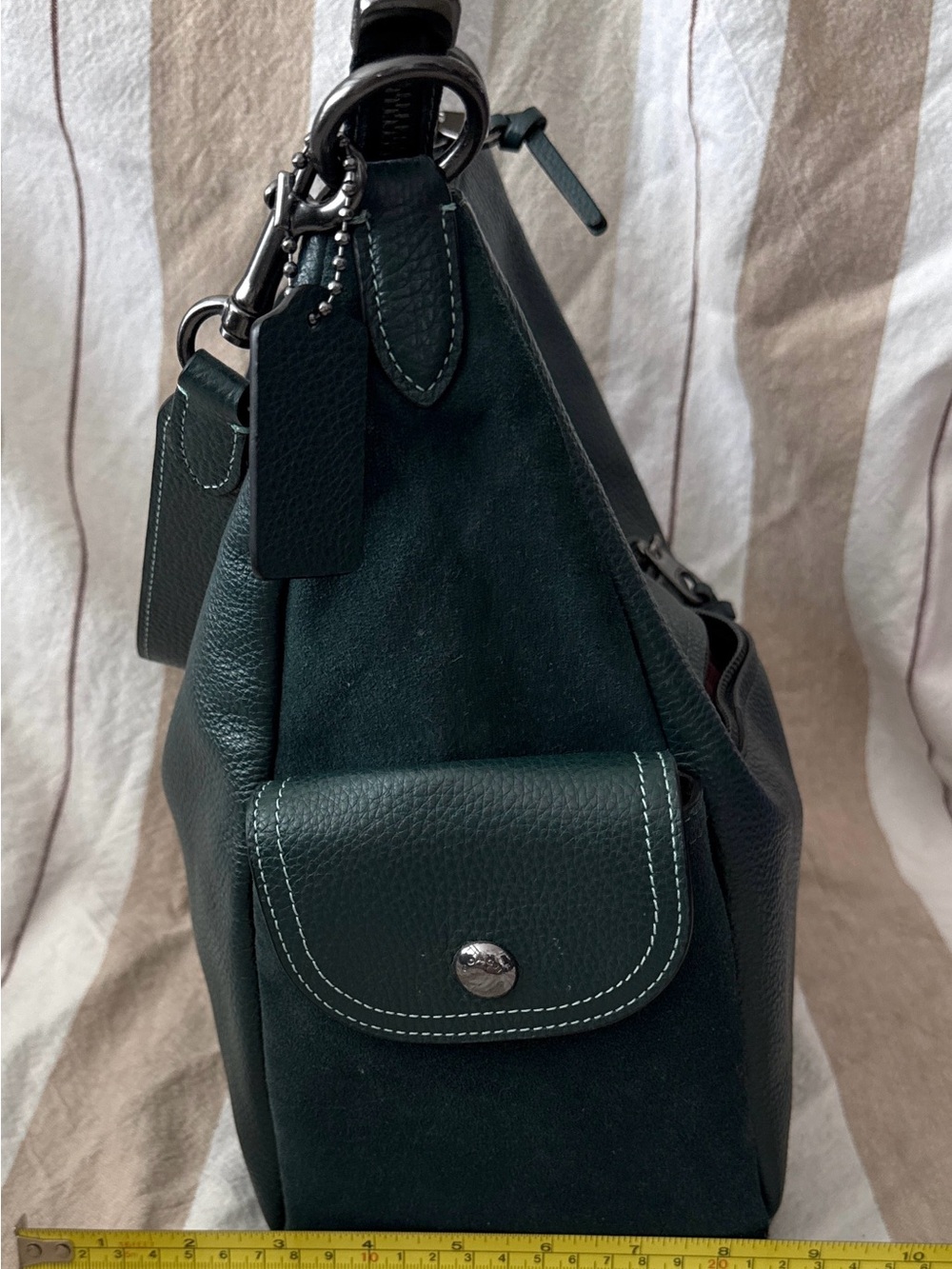 COACH Pebbled Leather Shoulder Hobo in Forest Green - Picture 2 of 8